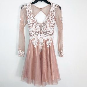 Illusion Pearls Sequins Beaded Nude Mini Dress